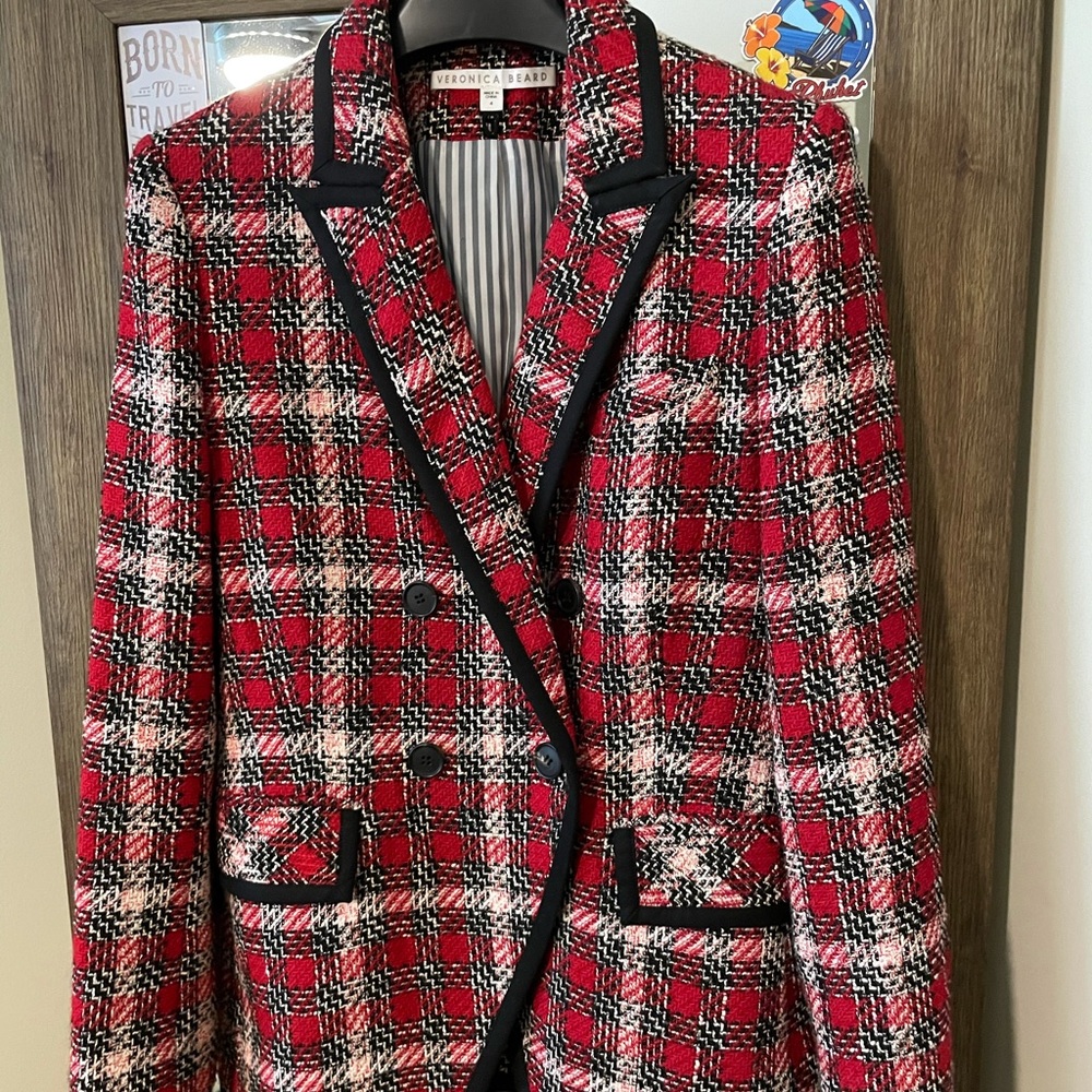 Veronica Beard Plaid Harriet Cutaway Blazer